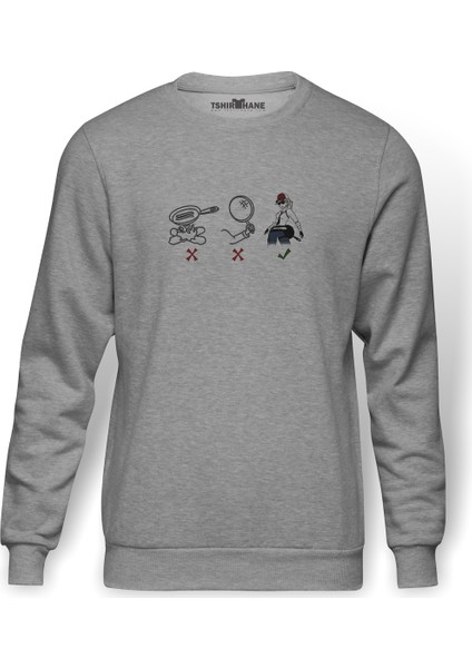 Pubg Tavanın Kullanışı Baskılı Gri Erkek Örme Sweatshirt Uzun Kol