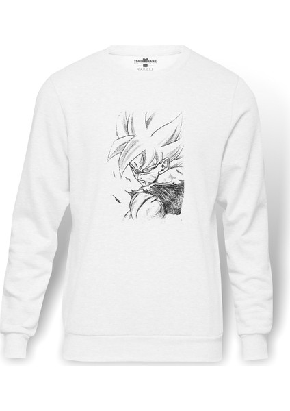 Anime Dragon Ball Baskılı Beyaz Erkek Örme Sweatshirt Uzun Kol