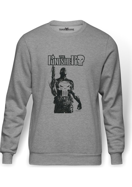 The Punisher Frank Castle Jon Bernthal Baskılı Gri Erkek Örme Sweatshirt Uzun Kol