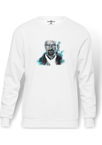 One Breaking Bad 2 Rock Baskılı Beyaz Erkek Örme Sweatshirt Uzun Kol