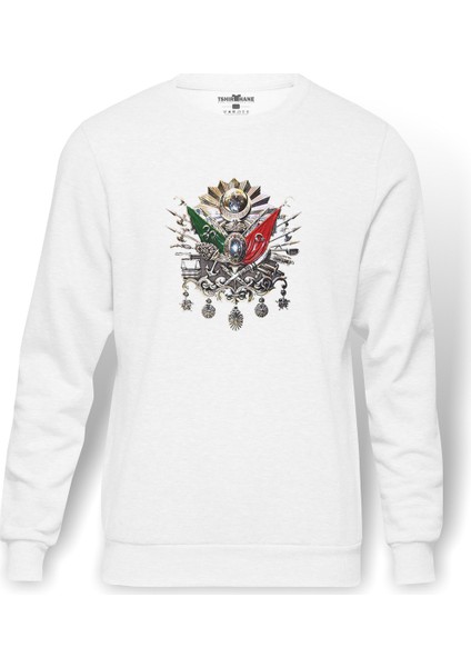 Osmanlı Devleti Resimlemesi Osmanlı İmparatorluğu'Nun Yükselişi Baskılı Beyaz Erkek Örme Sweatshirt