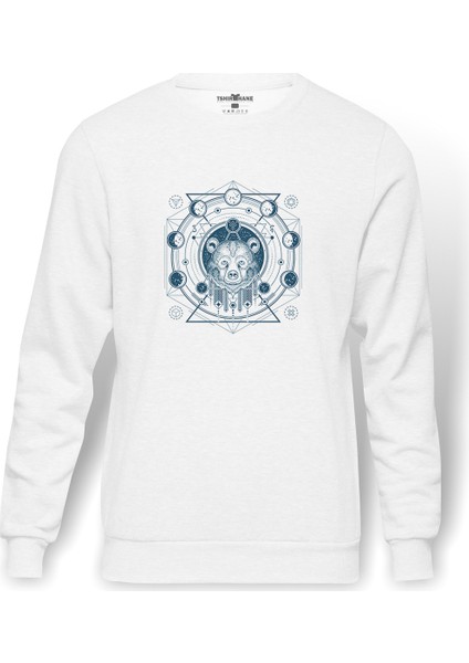 Astronomi Moon Baskılı Beyaz Erkek Örme Sweatshirt Uzun Kol