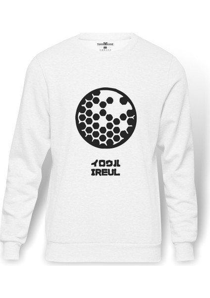 Evangelion Ireul Baskılı Beyaz Erkek Örme Sweatshirt Uzun Kol