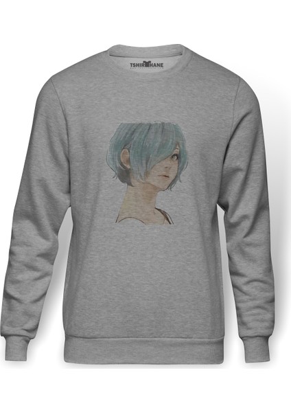 Anime Tokyo Ghoul Anteiku Baskılı Gri Erkek Örme Sweatshirt Uzun Kol