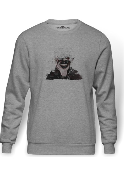 Anime Tokyo Ghoul Anteiku Baskılı Gri Erkek Örme Sweatshirt Uzun Kol