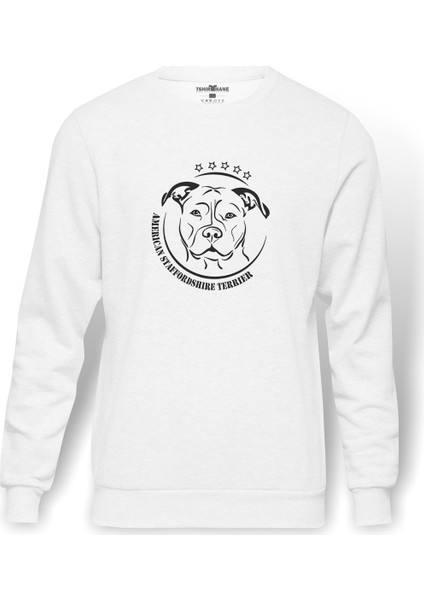 Pitbull Baskılı Beyaz Erkek Örme Sweatshirt Uzun Kol
