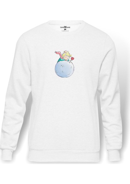 Piccolo Principe Logo Solo Baskılı Beyaz Erkek Örme Sweatshirt Uzun Kol