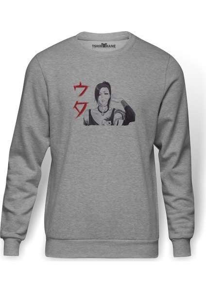 Anime Tokyo Ghoul Anteiku Baskılı Gri Erkek Örme Sweatshirt Uzun Kol