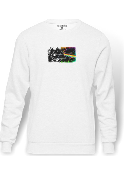 Pink Floyd Metal Rock Music Müzik Baskılı Beyaz Erkek Örme Sweatshirt Uzun Kol