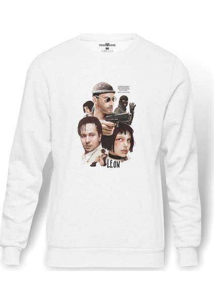 Leon & Mathilda The Professional Sevginin Baskılı Beyaz Erkek Örme Sweatshirt Uzun Kol