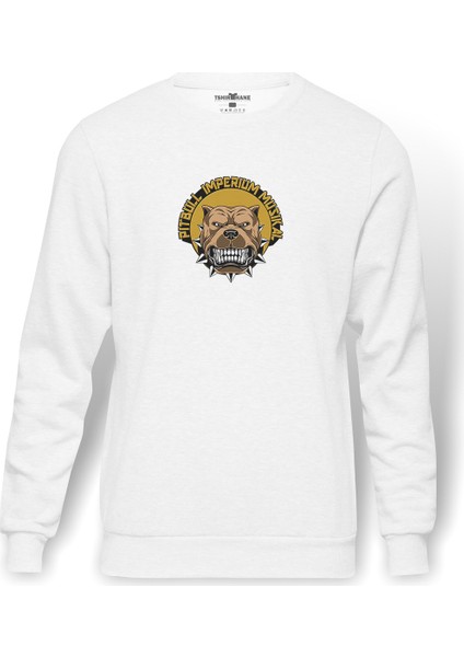 Pitbull Imperium Musikal Baskılı Beyaz Erkek Örme Sweatshirt Uzun Kol
