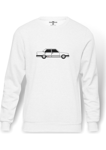 Şahin Baskılı Beyaz Erkek Örme Sweatshirt Uzun Kol