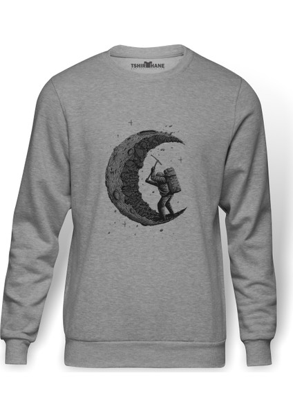 Aystronot Baskılı Gri Erkek Örme Sweatshirt Uzun Kol