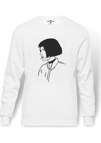 The Professional Mathilda Leon Sevginin Gücü Baskılı Beyaz Erkek Örme Sweatshirt Uzun Kol