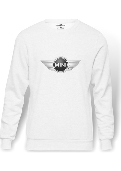 Mini Baskılı Beyaz Erkek Örme Sweatshirt Uzun Kol