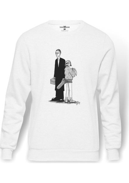 The Professional Sevginin Gücü Mathilda & Baskılı Beyaz Erkek Örme Sweatshirt Uzun Kol