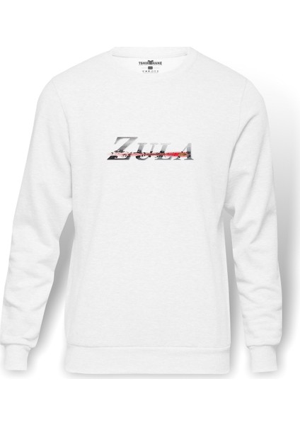 Zula Baskılı Beyaz Erkek Örme Sweatshirt Uzun Kol