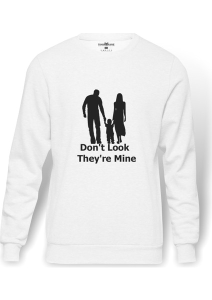 Don`T Look They'Re Mine Baskılı Beyaz Erkek Örme Sweatshirt Uzun Kol