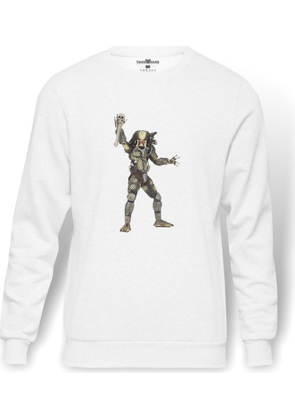 Predator City Hunter Baskılı Beyaz Erkek Örme Sweatshirt Uzun Kol