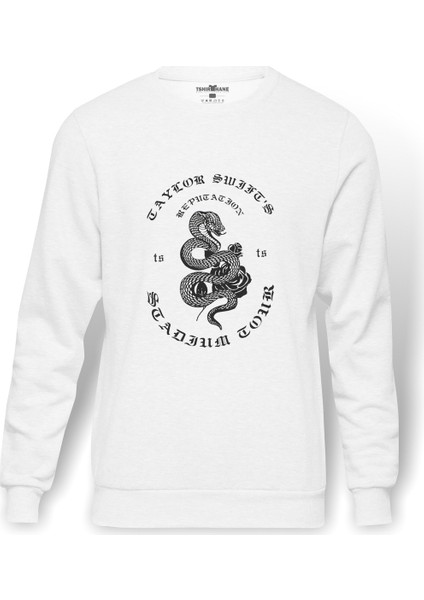 Taylor Ts Baskılı Beyaz Erkek Örme Sweatshirt Uzun Kol