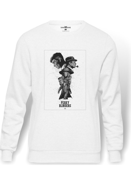 Peaky Blinders Tommy Shelby Cillian Murphy Baskılı Beyaz Erkek Örme Sweatshirt Uzun Kol