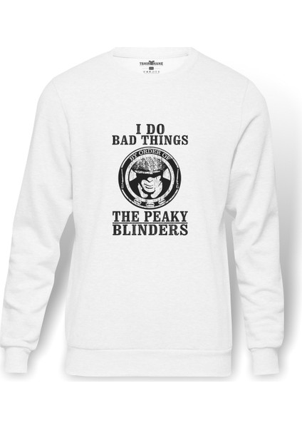 Peaky Blinders Tommy Shelby Cillian Murphy Baskılı Beyaz Erkek Örme Sweatshirt Uzun Kol