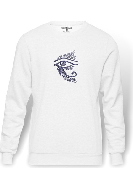 Ra'Nın Gözü Eye Baskılı Beyaz Erkek Örme Sweatshirt Uzun Kol