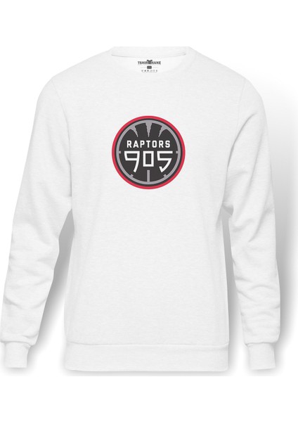 Raptors Computer Baskılı Beyaz Erkek Örme Sweatshirt Uzun Kol
