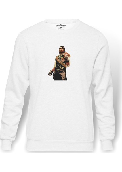 Red Dead 2 John Marston Baskılı Beyaz Erkek Örme Sweatshirt Uzun Kol
