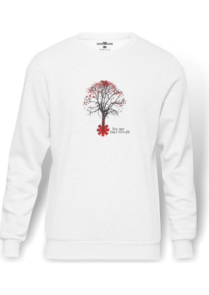 Red Hot Chili Peppers Baskılı Beyaz Erkek Örme Sweatshirt Uzun Kol