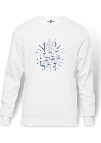 Shawn Mendes 1998 Baskılı Beyaz Erkek Örme Sweatshirt Uzun Kol