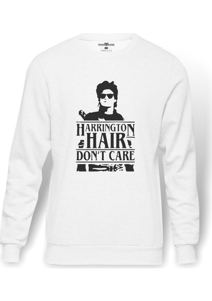 Stranger Things Steve Harrington Hair Dont Baskılı Beyaz Erkek Örme Sweatshirt Uzun Kol