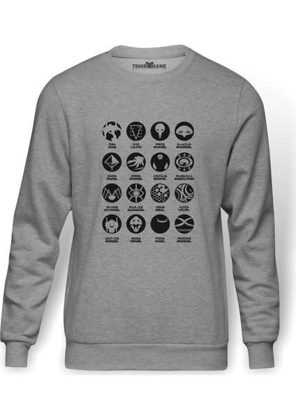 Full Metal Alchemist Baskılı Gri Erkek Örme Sweatshirt Uzun Kol