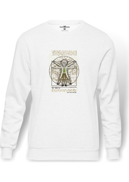 Rick Darvin Anatomi Baskılı Beyaz Erkek Örme Sweatshirt Uzun Kol