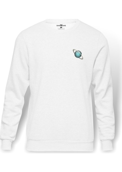 Uranüs Baskılı Beyaz Erkek Örme Sweatshirt Uzun Kol