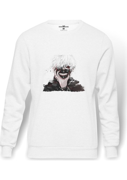 Anime Tokyo Ghoul Anteiku Baskılı Beyaz Erkek Örme Sweatshirt Uzun Kol