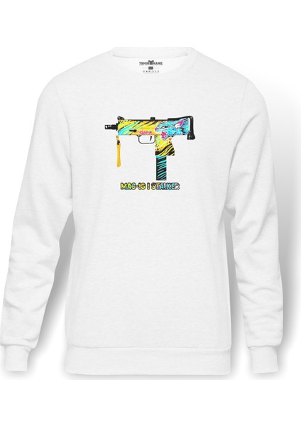 Mac 1O I Stalker Baskılı Beyaz Erkek Örme Sweatshirt Uzun Kol