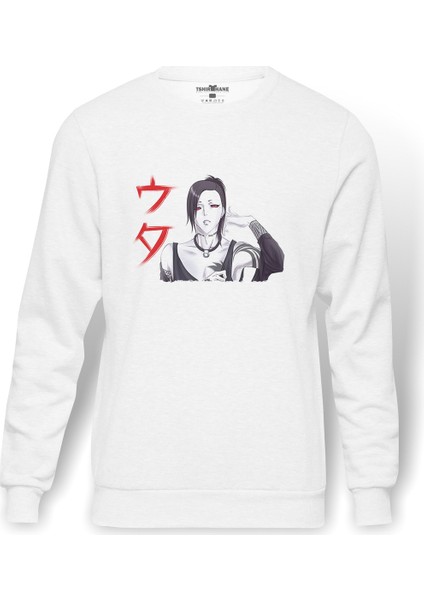 Anime Tokyo Ghoul Anteiku Baskılı Beyaz Erkek Örme Sweatshirt Uzun Kol