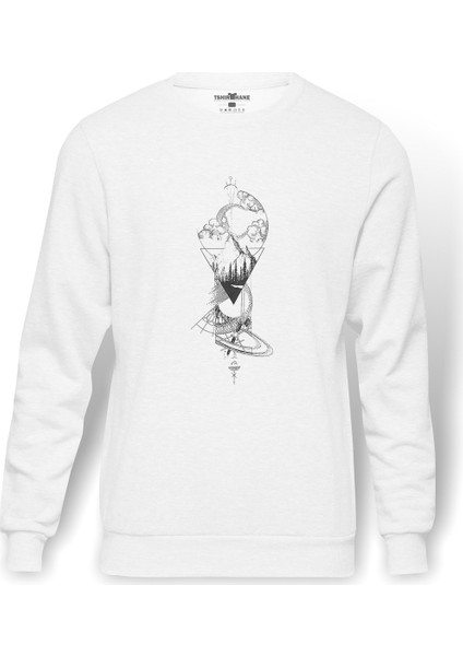 Art Dönence Baskılı Beyaz Erkek Örme Sweatshirt Uzun Kol