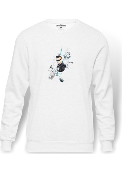 Sean Paul Baskılı Beyaz Erkek Örme Sweatshirt Uzun Kol