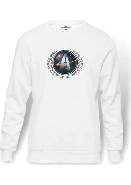 Star Trek Emblem Berenice Elenc Baskılı Beyaz Erkek Örme Sweatshirt Uzun Kol