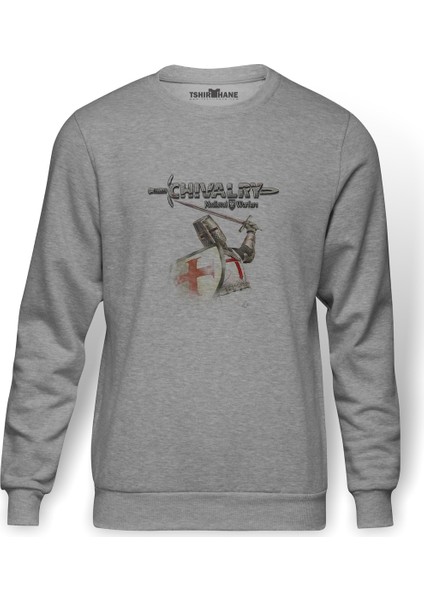 Chivalry 3 Baskılı Gri Erkek Örme Sweatshirt Uzun Kol