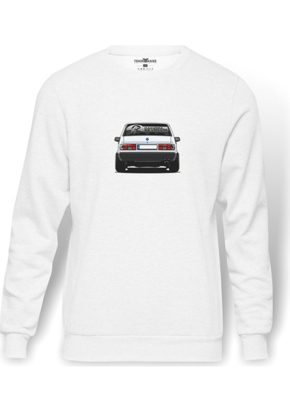 Şahin Modifiyeli Arka Müslüm Gürses Baskılı Beyaz Erkek Örme Sweatshirt Uzun Kol