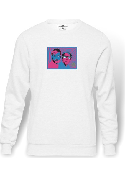 The Black Keys The Black Keys Baskılı Beyaz Erkek Örme Sweatshirt Uzun Kol