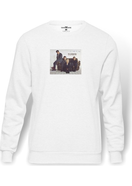 The Cranberries Baskılı Beyaz Erkek Örme Sweatshirt Uzun Kol