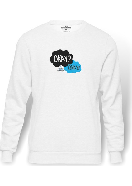 The Fault In Our Stars Baskılı Beyaz Erkek Örme Sweatshirt Uzun Kol
