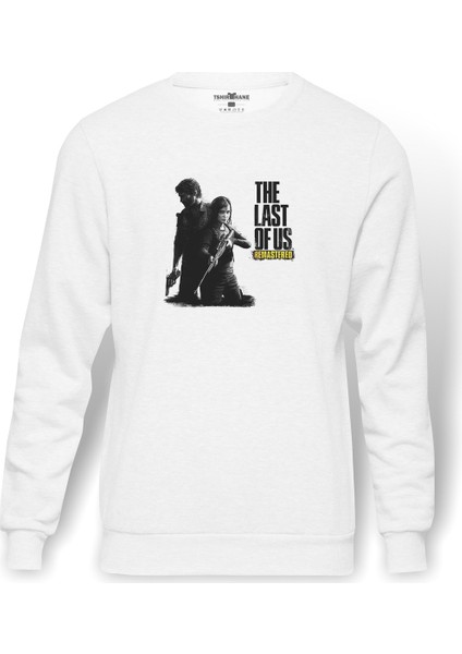 The Last Of Us Remastered Wallpaper Baskılı Beyaz Erkek Örme Sweatshirt Uzun Kol