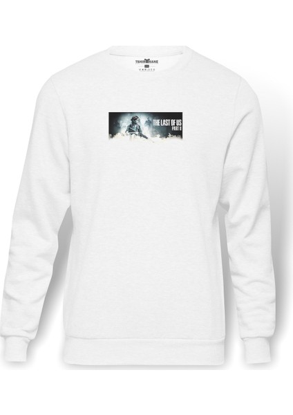 The Last Of Us Part 2 Baskılı Beyaz Erkek Örme Sweatshirt Uzun Kol
