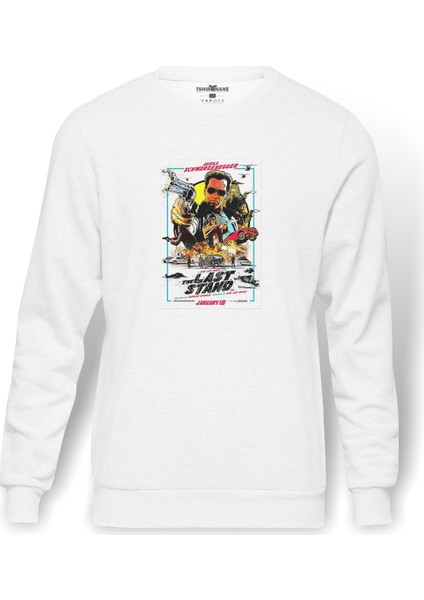 The Last Stand Movie Poster Baskılı Beyaz Erkek Örme Sweatshirt Uzun Kol