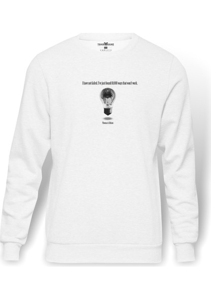 Thomas Edison Metal Rock Music Müzik Baskılı Beyaz Erkek Örme Sweatshirt Uzun Kol